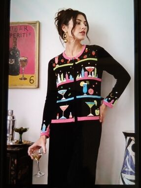 berek Black Cardigan Novelty Art To Wear Beaded Embellished Womens Cardigan M